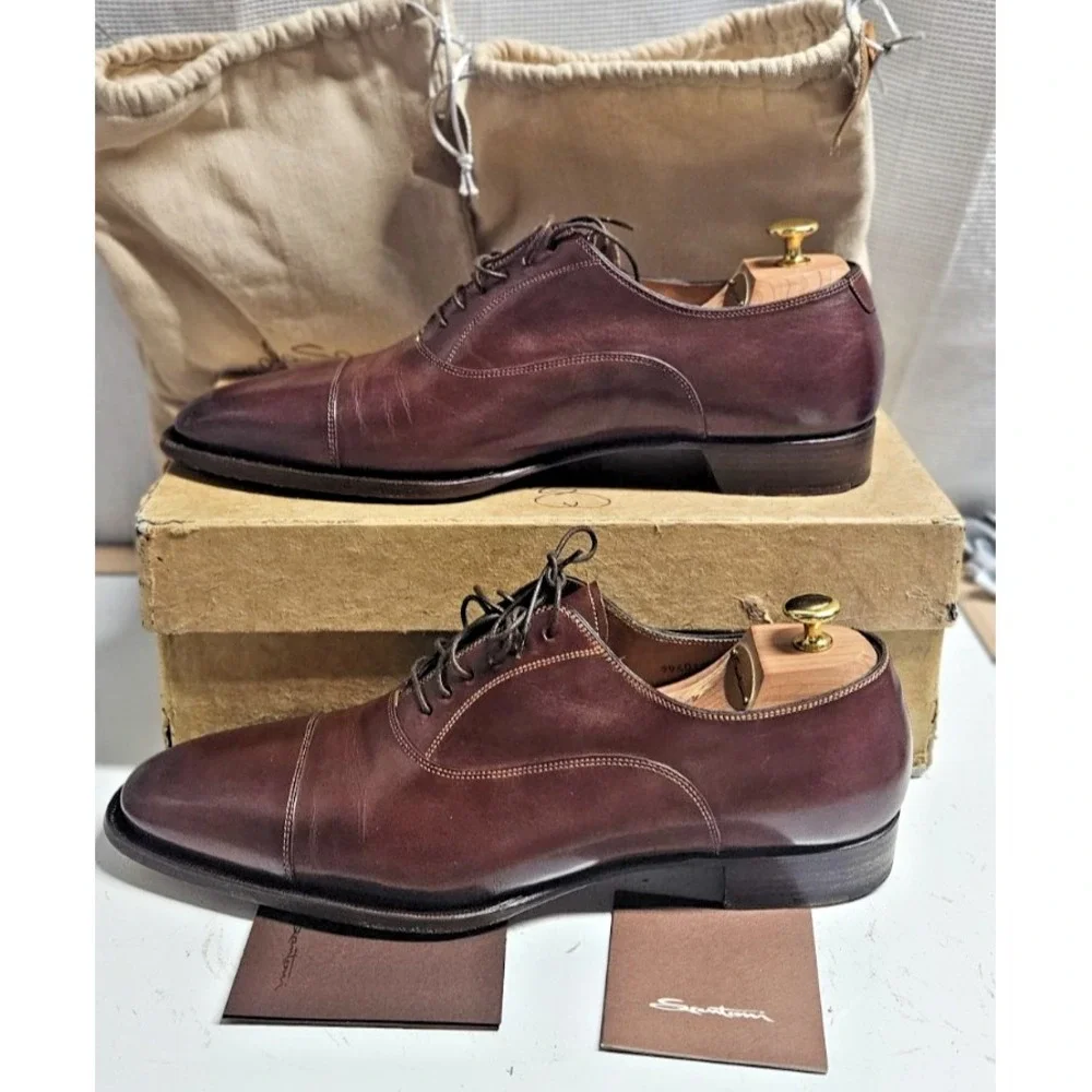 VTG SANTONI Andrea Santoni Italian handmade oxford lacing brown mens 12D